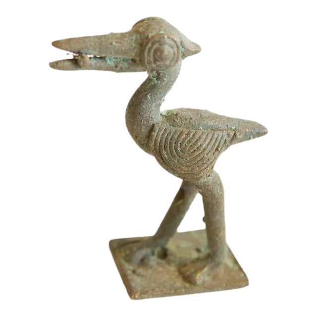 Vintage African Bronze Long Legged Bird Sculpture For Sale