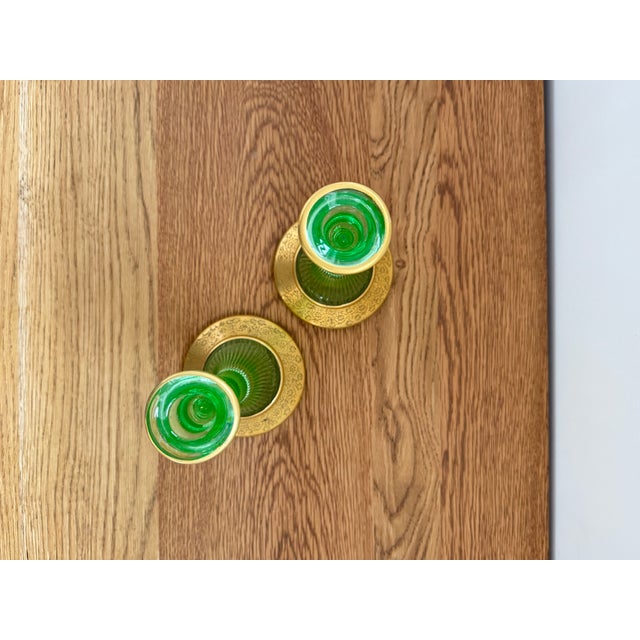 Early 20th Century Set of 2 Antique Green Glass Candles For Sale - Image 5 of 5