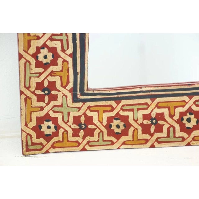Red Vintage Moroccan Mirror Hand Painted With Moorish Design For Sale - Image 8 of 13