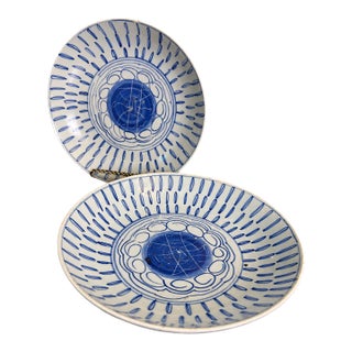 Antique Chinese Qing Dynasty Blue & White Porcelain Plates, Pair of 9" For Sale