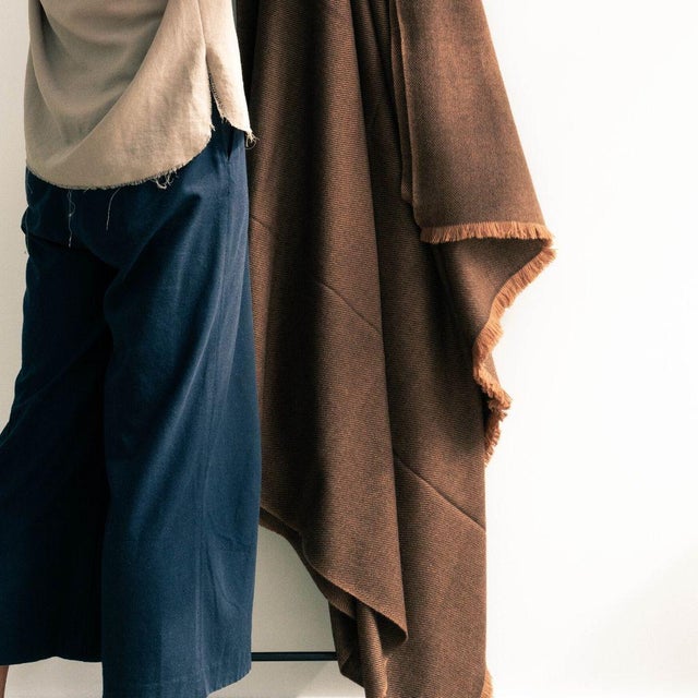 Contemporary Studio Variously Handwoven Merino Dark Brown, Ochre Shade Twill Hay Throw For Sale In Detroit - Image 6 of 9