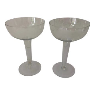 Midcentury Hollow Clear Champagne Glasses S/2 For Sale