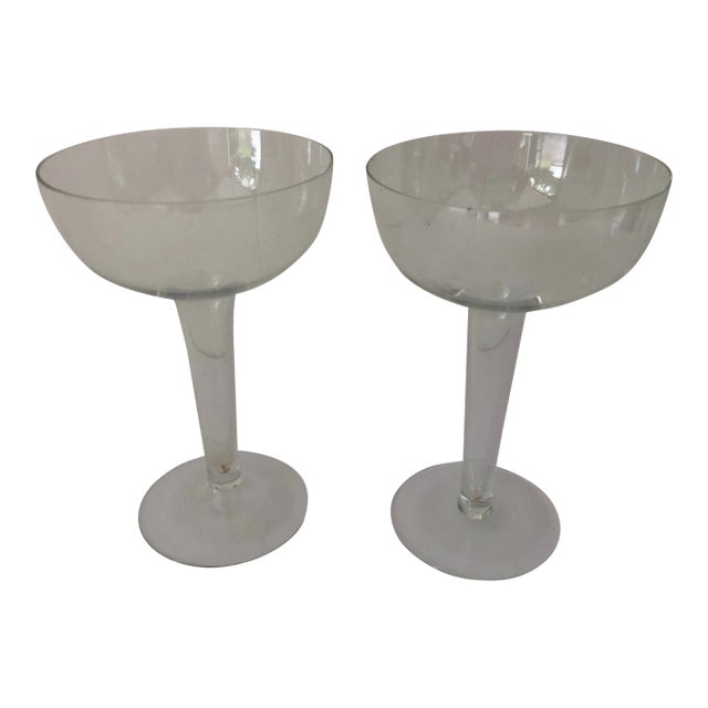 Midcentury Hollow Clear Champagne Glasses S/2 For Sale
