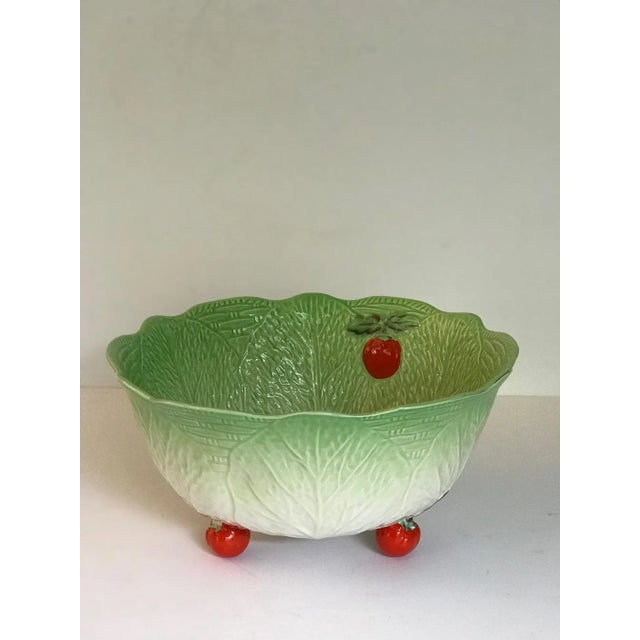 Vintage Beswick England hand-painted serving dish set with cabbage leaf and basket weave theme with tomato accents....