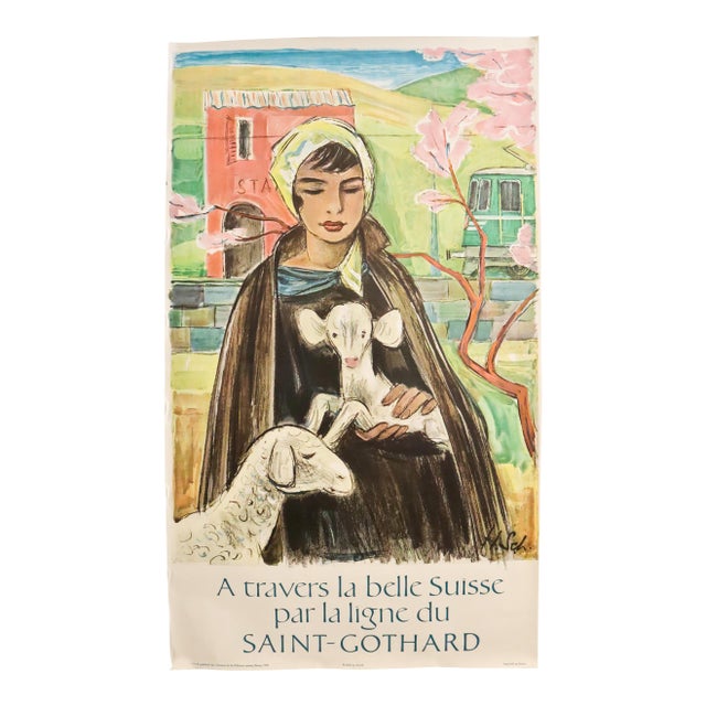 1959 Swiss Travel Poster, Saint-Gothard, « a Travers La Belle Suisse Par La Ligne Du Saint-Gothard » For Sale