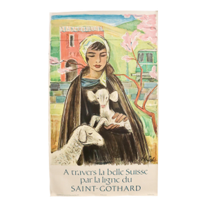 1959 Swiss Travel Poster, Saint-Gothard, « a Travers La Belle Suisse Par La Ligne Du Saint-Gothard »
