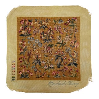 1900 Needlepoint Sampler Pillow Front or Seat Cover For Sale