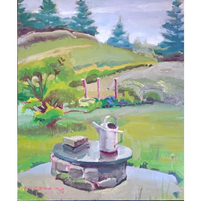 This original 1996 signed landscape oil painting was done on location by David Beynon Pena on an island in the Fox Islands...