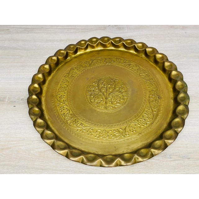 Brass Vintage 1950s Large Floral Brass Tray For Sale - Image 8 of 9
