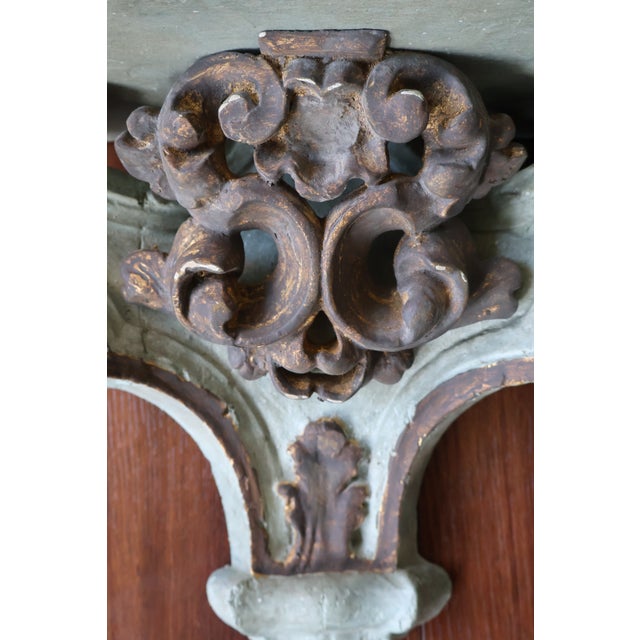 Metal Large Vintage Italian-Style Gilded Celadon Rococo Wall Brackets—A Pair For Sale - Image 7 of 18