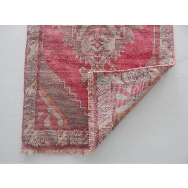 Distressed Low Pile Small Turkish Hand Knotted Yastik Rug 1′10″ × 3′3″ For Sale In Philadelphia - Image 6 of 7