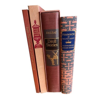 Illustrated Heritage Press Classics Warm Tone Bindings, Gold Leaf Stamping - Set of 4 For Sale