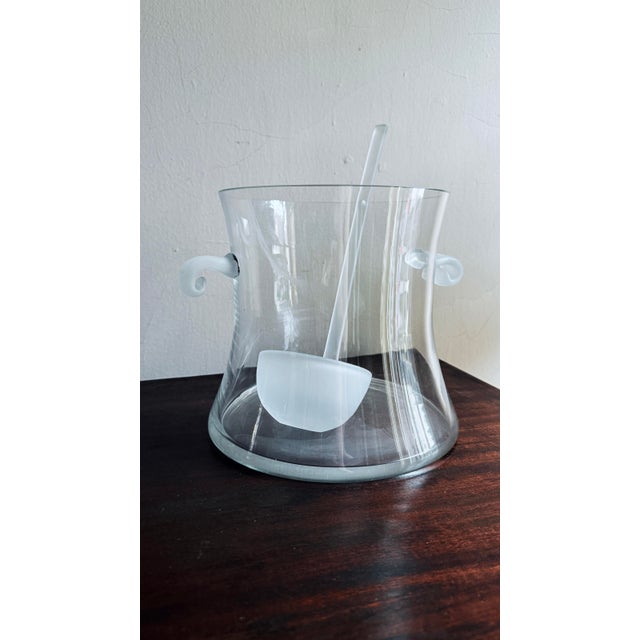 Vintage Postmodern glass punch bowl set in the style of Willy Johansson. The set features a large serving bowl with...