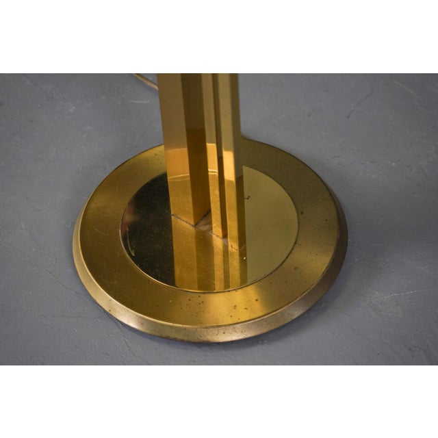 Vintage Floor Brass Lamp with Fabric Lampshade, Italy, 1970s For Sale - Image 4 of 6