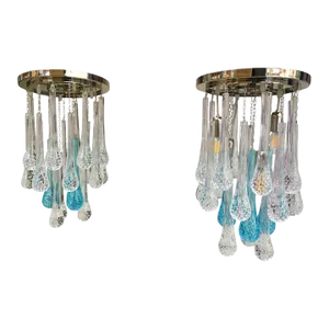 Contemporary Flush Mount in Metal Frame Cromo With Transparent and Blue Big Drops by SimoEng - a Pair