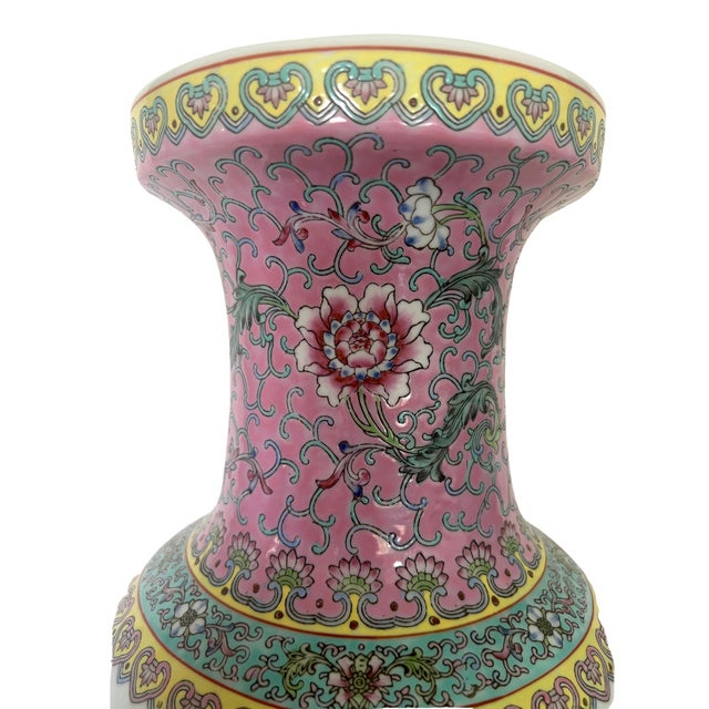 White Ladies in the Summer Garden, Large Chinese Qianlong Famille Rose Baluster White Porcelain Floor Vase, Republic Period, Wood Stand For Sale - Image 8 of 11