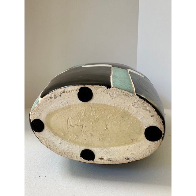 Large Signed Architectural Studio Pottery Vessel in Black, White & Celadon, Handmade Ceramic Vase For Sale - Image 4 of 11