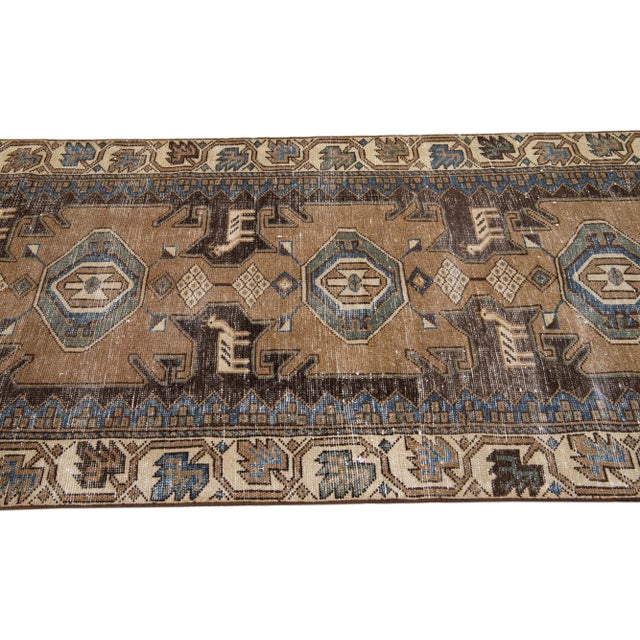 1960s 1960s Vintage Persian Distressed Handmade Tribal Brown Wool Runner For Sale - Image 5 of 7