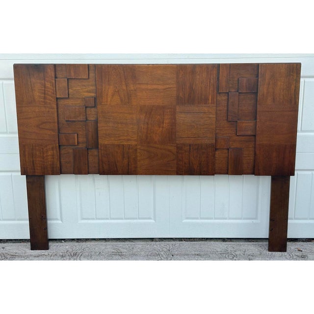 Wood Vtg. MCM Queen/Full Size Lane Staccato Brutalist Collection Walnut Headboard For Sale - Image 7 of 15