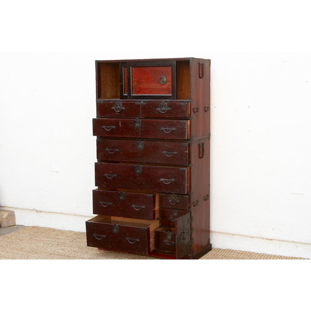 Antique Painted Japanese Chest on Chest Tansu For Sale - Image 4 of 12