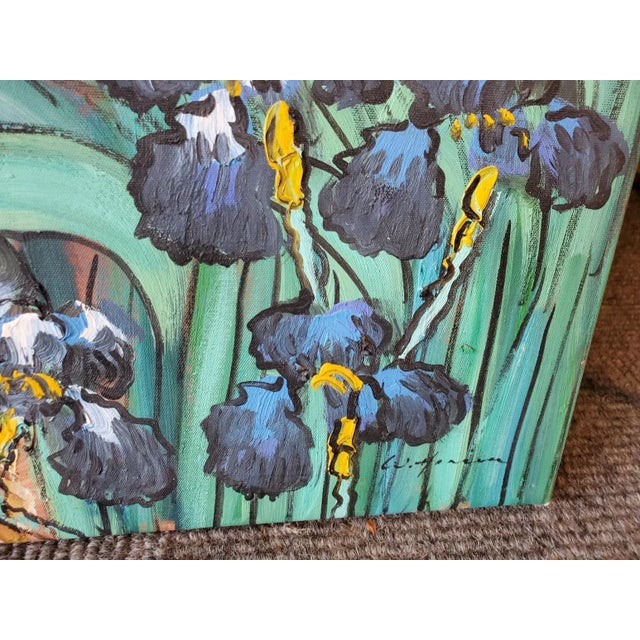 Abstract Expressionism 1980s Post-Impressionist Style Floral Still Life Oil Painting of Water Lillies and an Iris For Sale - Image 3 of 6