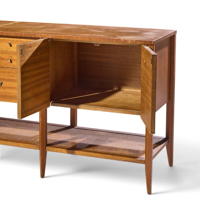 John Keal for Brown Saltman Style Mid Century Mahogany and Cane Console Credenza For Sale - Image 10 of 11