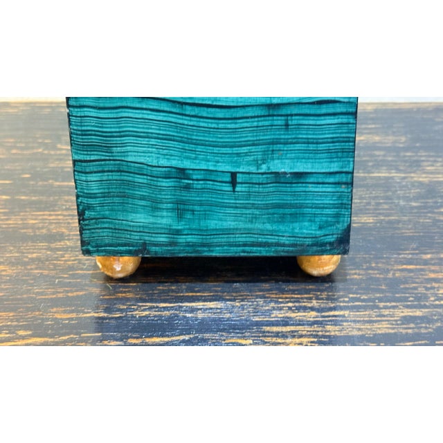 1960s Monumental Pair Faux Malachite Obelisks on Gold Ball Feet For Sale In Tulsa - Image 6 of 10