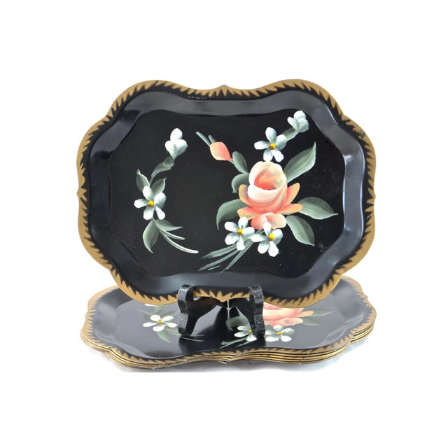 Hand-Painted Tole Trays - Set of 6 For Sale