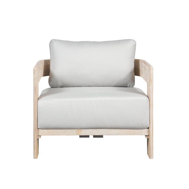 2020s Paradiso Outdoor Solid Teak Wood Chair Natural Look - Light Grey Fabric For Sale - Image 5 of 8