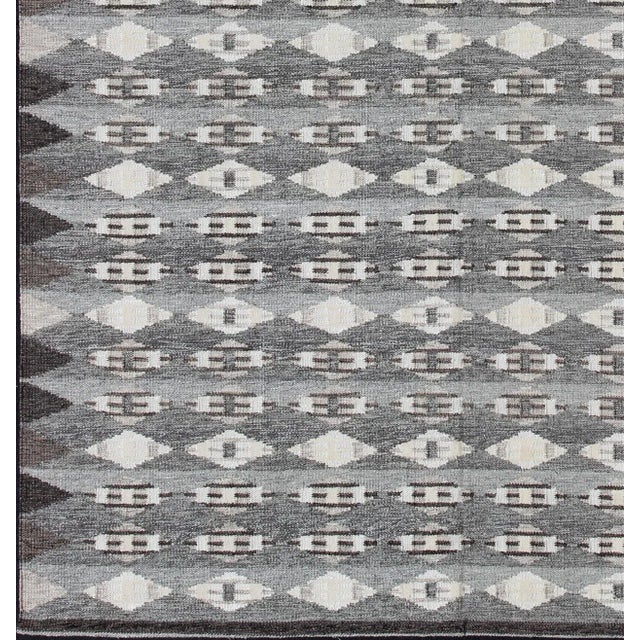 Mid-Century Modern Large Modern Scandinavian/Swedish With Geometric Design Rug in Gray & Brown For Sale - Image 3 of 13