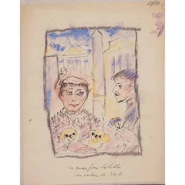 The Couple is an original modern artwork realized in the first years of the XX Century. Mixed media on tissue paper. Black...