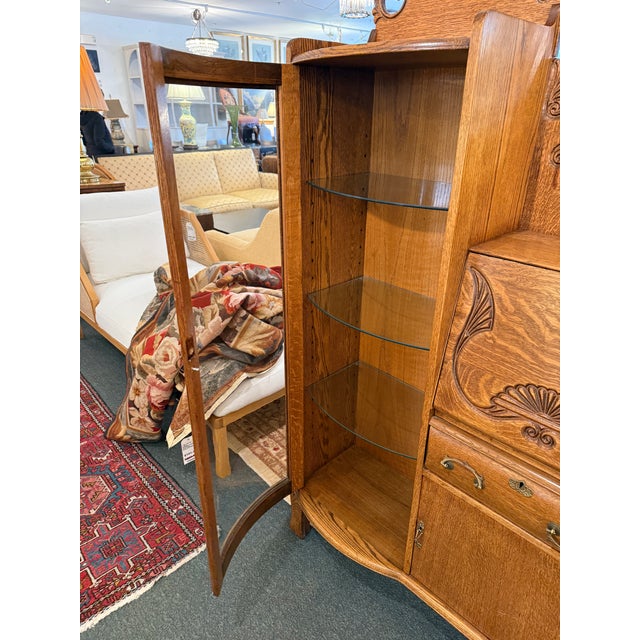 Brown Victorian Carved Oak Wood Side by Side Secretary Desk & Bookcase, Antique For Sale - Image 8 of 12