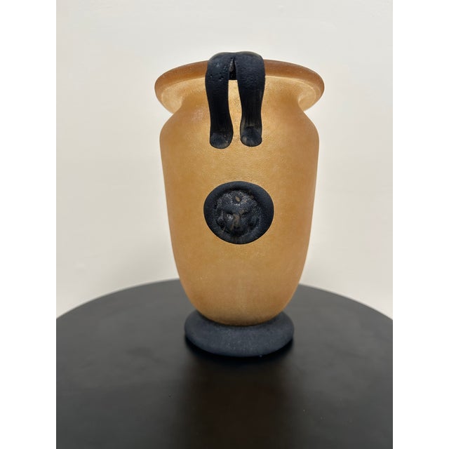 Hollywood Regency Italian Scavo Style Glass Amphora Vase With Lion Medallions For Sale - Image 3 of 18