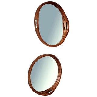 A Pair of Rustic Hand Hewn Farmhouse Wooden Serving Tray Style Wall Mirrors For Sale