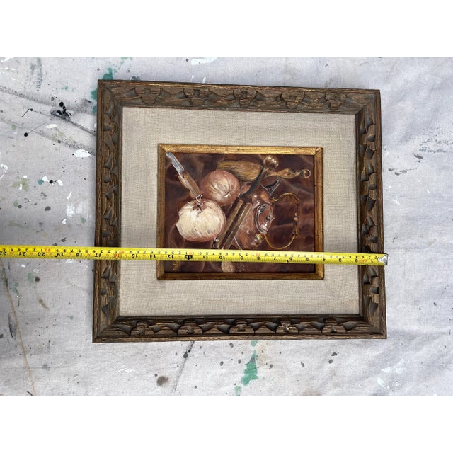 Textile Vintage Rustic Kitchen Still Life Oil on Canvas Board Framed For Sale - Image 7 of 8