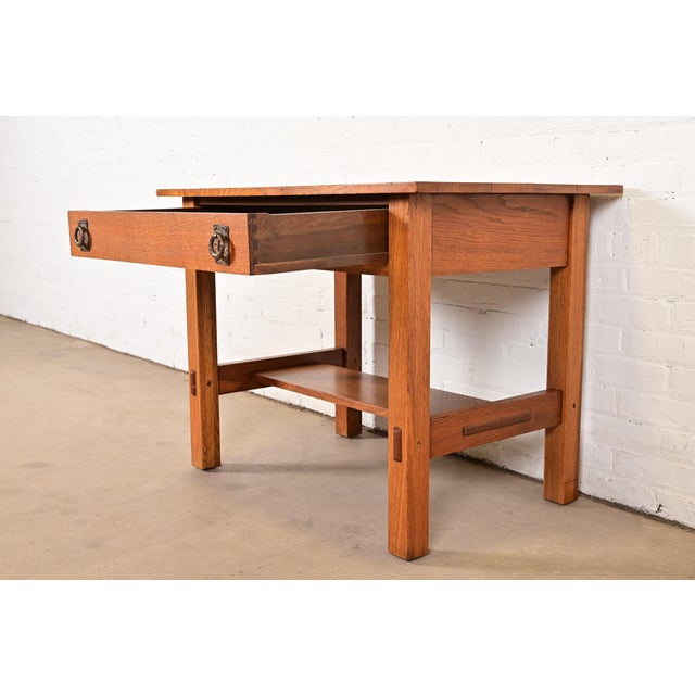 Lifetime Furniture Antique Mission Oak Arts & Crafts Desk or Library Table, Circa 1910 For Sale In South Bend - Image 6 of 14