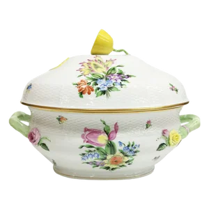 Printemps Pattern Porcelain Tureen with Handles from Herend, Hungary