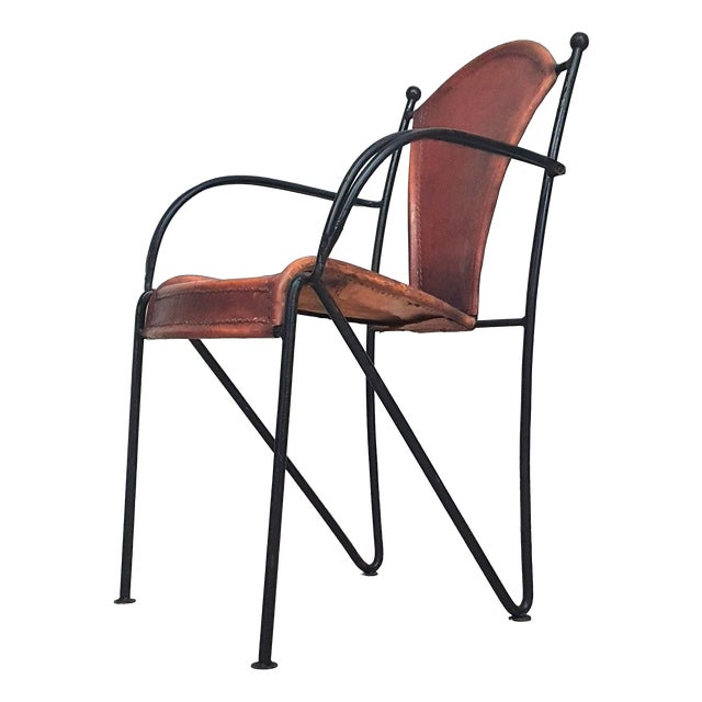 Chair in Leather and Wrought Iron For Sale