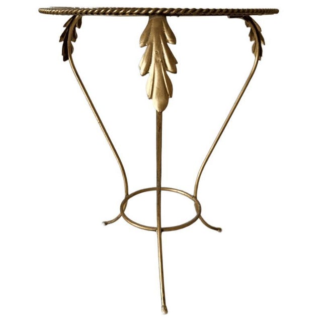 Vintage Hollywood Regency Plant Side Table in Gilt Wrought Iron and Glass, 1960s For Sale - Image 3 of 9