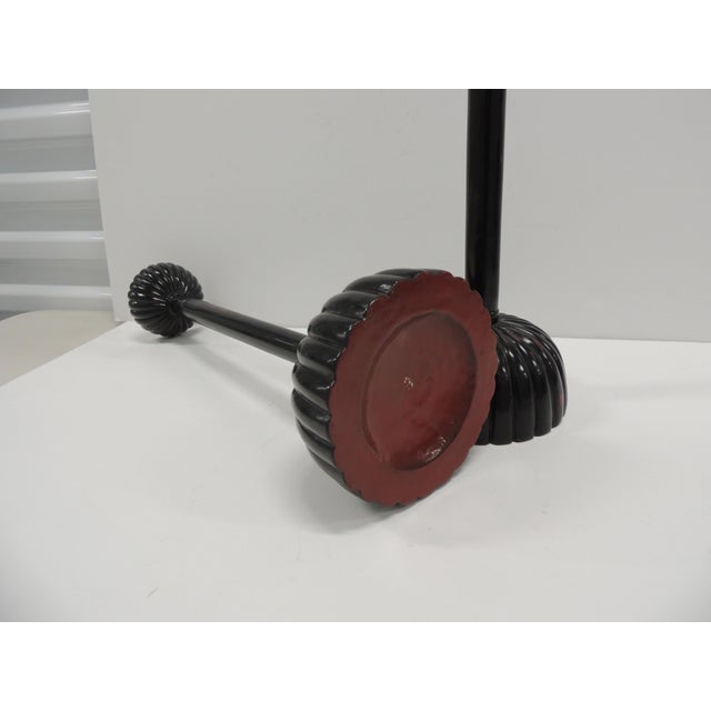 Tall Asian Black Lacquered Faux-Wood Candleholders - Set of 2 For Sale - Image 4 of 6