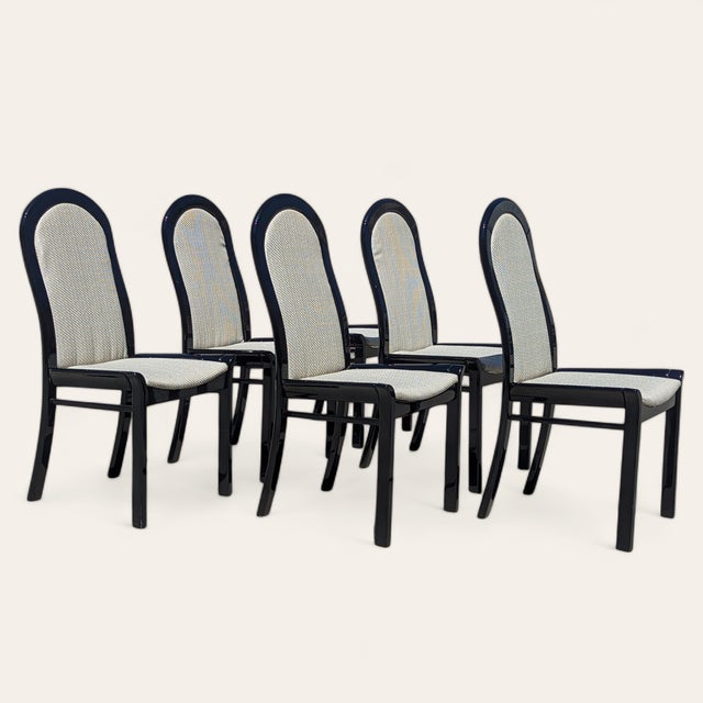 Black Set of Six Italian Postmodern Dining Chairs – Black Lacquer and Solid Wood, 1980s For Sale - Image 8 of 18