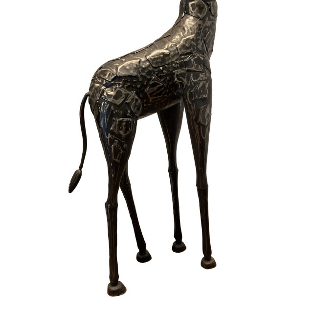 Mid-Century Modern Large Brutalist Mid 20th Century Welded Metal Giraffe Sculpture – Whimsical Floor Statue, Curtis Jere Style For Sale - Image 3 of 7