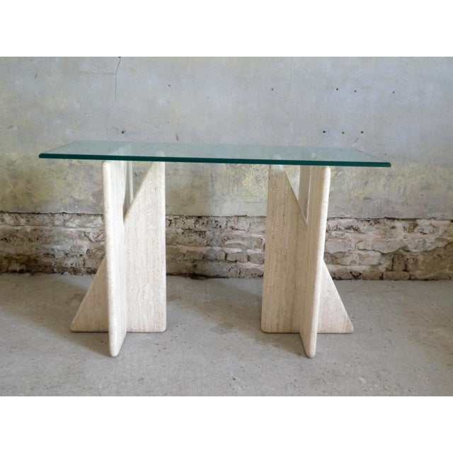 Glass & Travertine Console, 1980s For Sale - Image 11 of 13