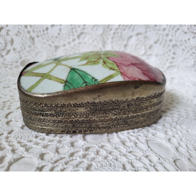 Pink and Green Floral Porcelain Metal Box For Sale In Baltimore - Image 6 of 9