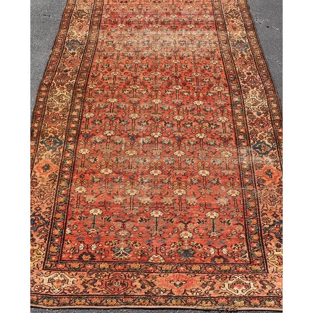 Tribal Antique Persian Mahal Rug With Allover Botanical Pattern in Coral Field 4'6 X 9'3 For Sale - Image 3 of 13