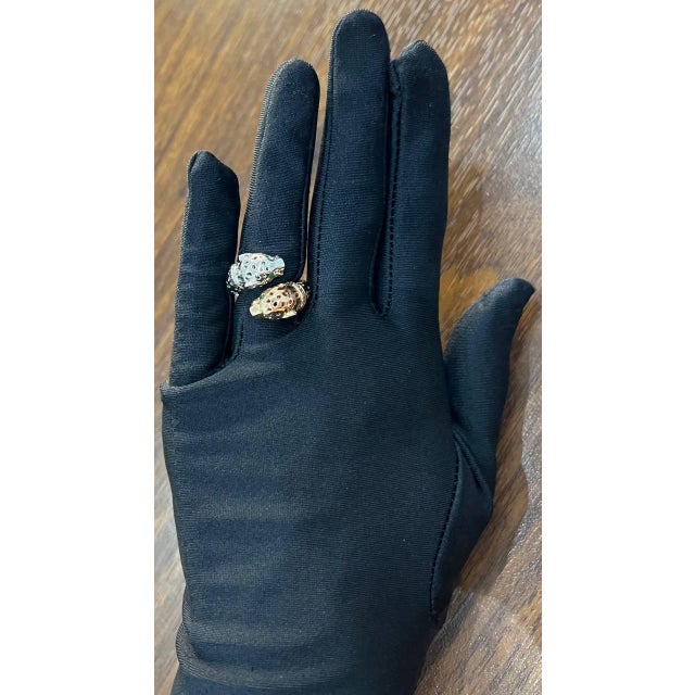 Panther Snow Leopard Double Two Toned 14k Gold Rose White Statement Animal Ring, Size 6 For Sale - Image 9 of 9