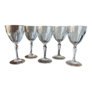 1980s Cristal D’Arques Durand Washington Pattern Crystal Wine Glasses- Set of 5