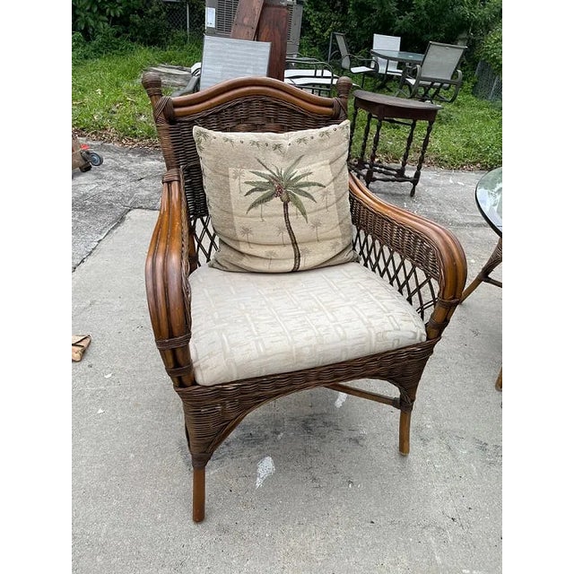 Boho Chic Vintage Tropical Rattan & Wicker Table & Chairs For Sale - Image 3 of 5