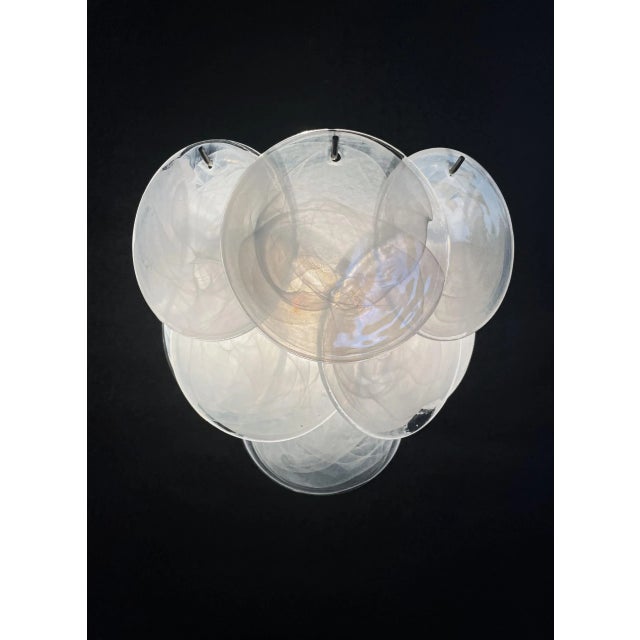 Mid-Century Modern Pair of Glass Wall Sconces 10 Alabaster White Disks For Sale - Image 3 of 11