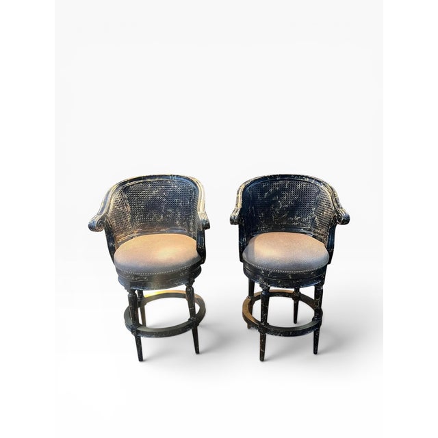 Contemporary Pama Furniture Black and Gold Swivel Bar Stools - Set of 2 For Sale - Image 3 of 10